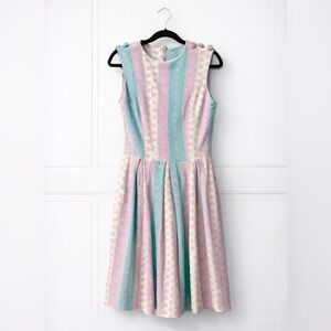 ✨ Vintage Union-Made Sleeveless Dress Pastel Stripe Print 1960s–Early 1970s